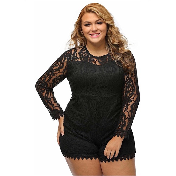 roswear Pants - NWOT Round Neck Long Sleeve Lace Romper Jumpsuit